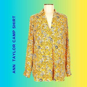 Ann Taylor Camp Shirt – Yellow Floral Print – Size XL
